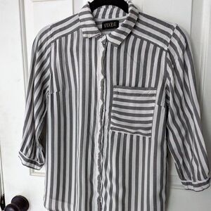 Vixbe Laire Black White Striped Button Down Top – Front Pocket, Relaxed Fit, Siz